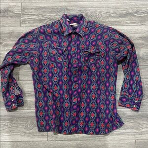 Vibrant Red and Blue Patterned western Casual Shirt